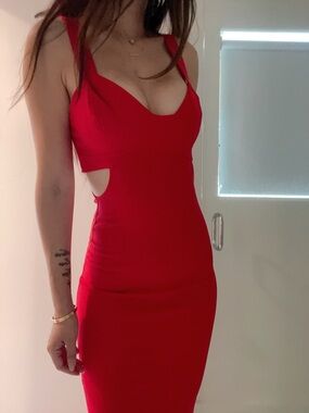 Zara red bodycon dress with cut out detail.